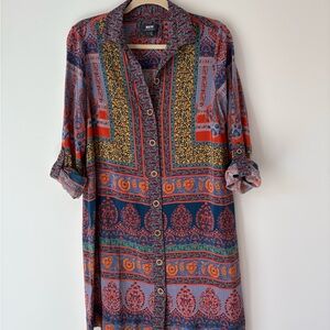 NWOT Maeve Anthropology Colorful Casablanca 100% Silk Shirt Dress - SIZE 10